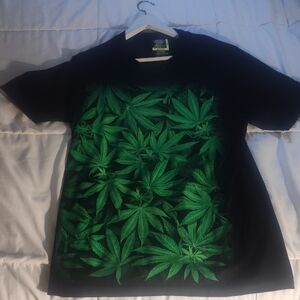 Green Leaf Glow In The Dark Print Unisex Men's Short Sleeve Tee Size Large